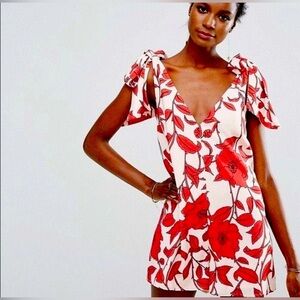 KEEPSAKE the Label All Tied Up Jumper Red Floral Bow Sleeveless Playsuit Romper